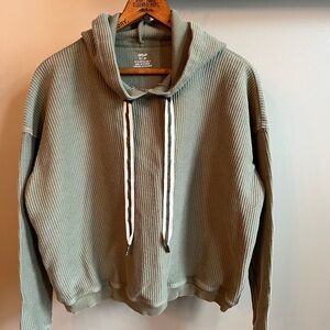 Olive Green Ribbed Hoodie Sweater